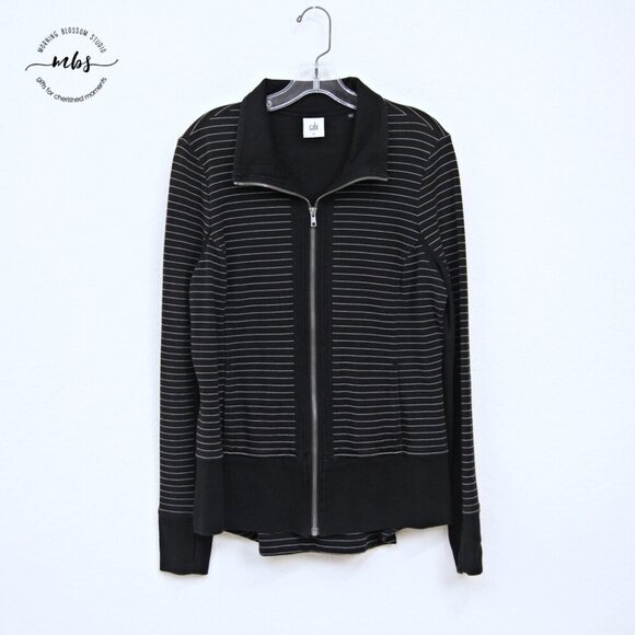 CAbi Sprint Athleisure Striped Zip Up Cotton Blend Jacket Black White Women M - Picture 2 of 10